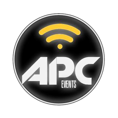 El logotipo de APC Events tiene una antena amarilla.