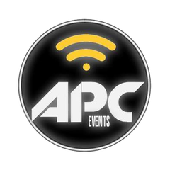 El logotipo de APC Events tiene una antena amarilla.