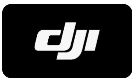 El logotipo de DJI está sobre un fondo negro.