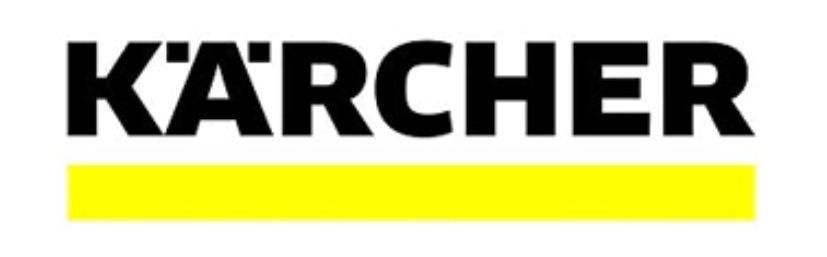 El logotipo de Karcher es amarillo y negro sobre un fondo blanco.