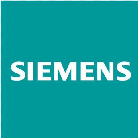 El logotipo de Siemens está sobre un fondo azul.