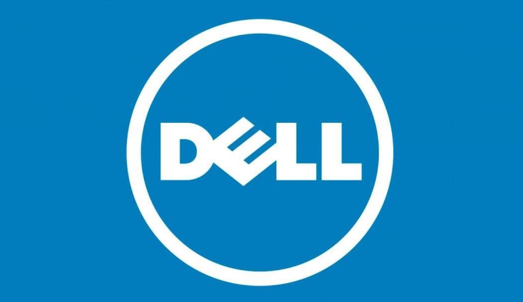 Un logotipo de Dell blanco sobre un fondo azul