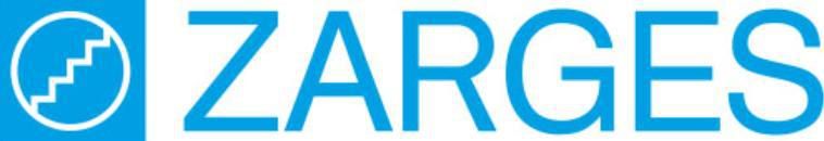 Un logotipo de Zarges azul sobre un fondo blanco