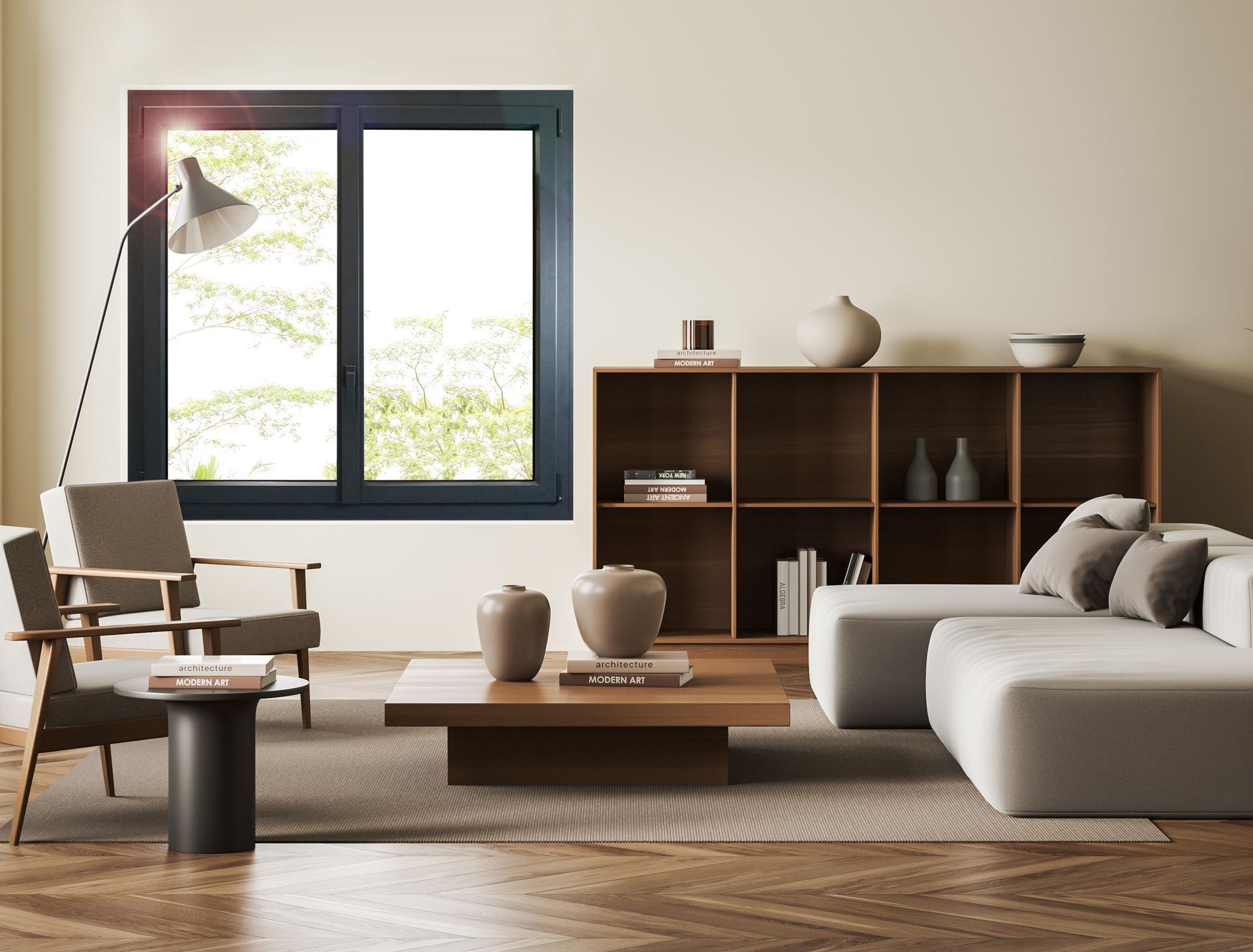 Salon avec fenêtre en alu