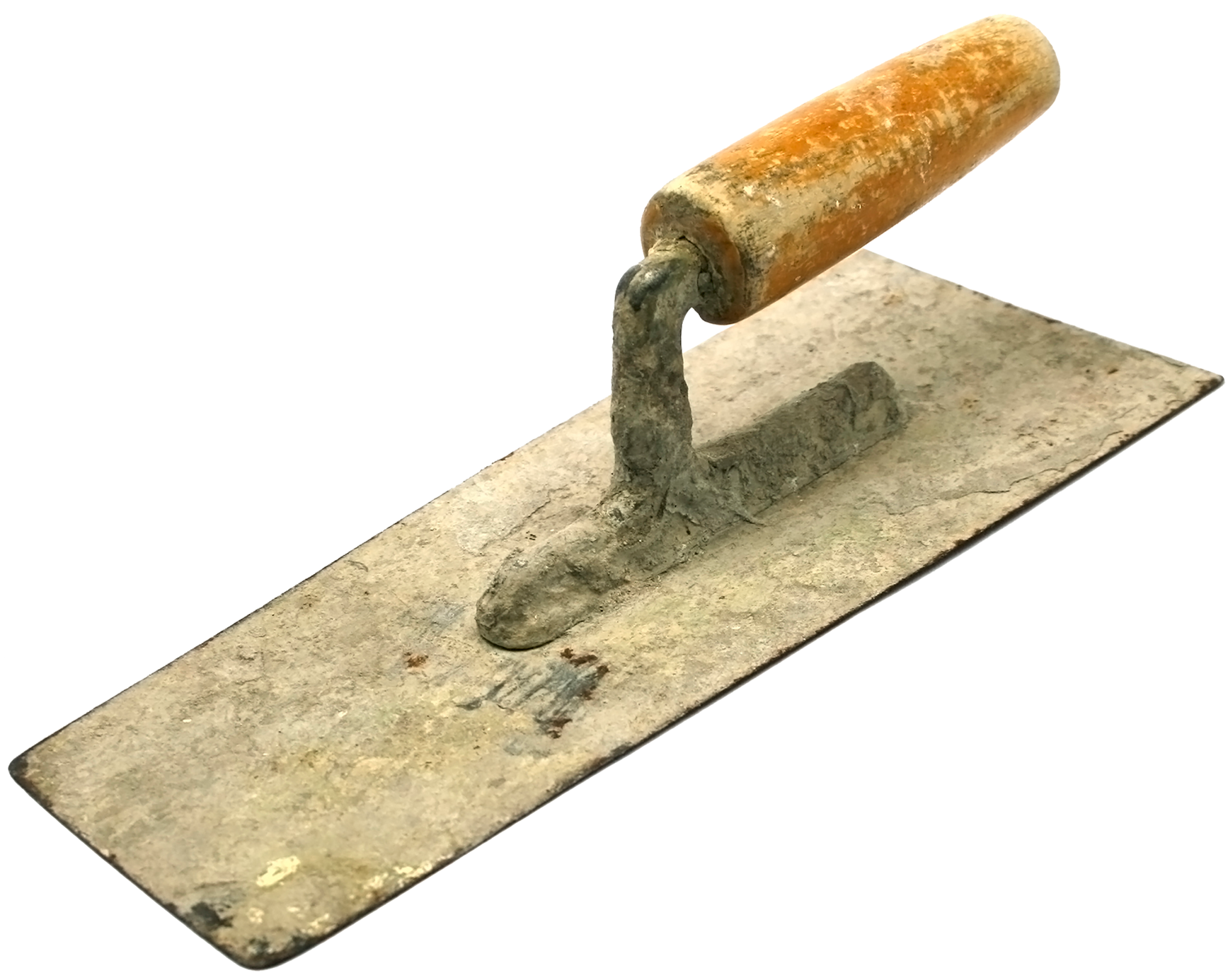 Truelle à manche en bois, utilisée pour lisser le ciment ou le plâtre.