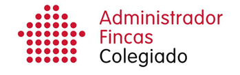 Logotipo con patr&oacute;n de puntos rojos en forma de casa y la inscripci&oacute;n "Administrador Fincas Colegiado" en texto rojo.