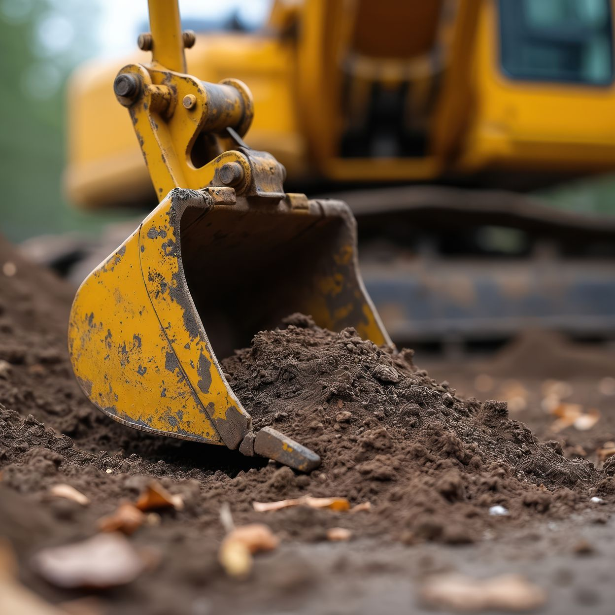 Un godet qui charrie de la terre.