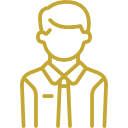 Icône dessinée au trait doré représentant un professionnel portant une chemise à col et une cravate.