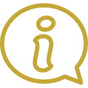Un contour doré de la lettre i minuscule à l'intérieur d'une bulle de dialogue circulaire.