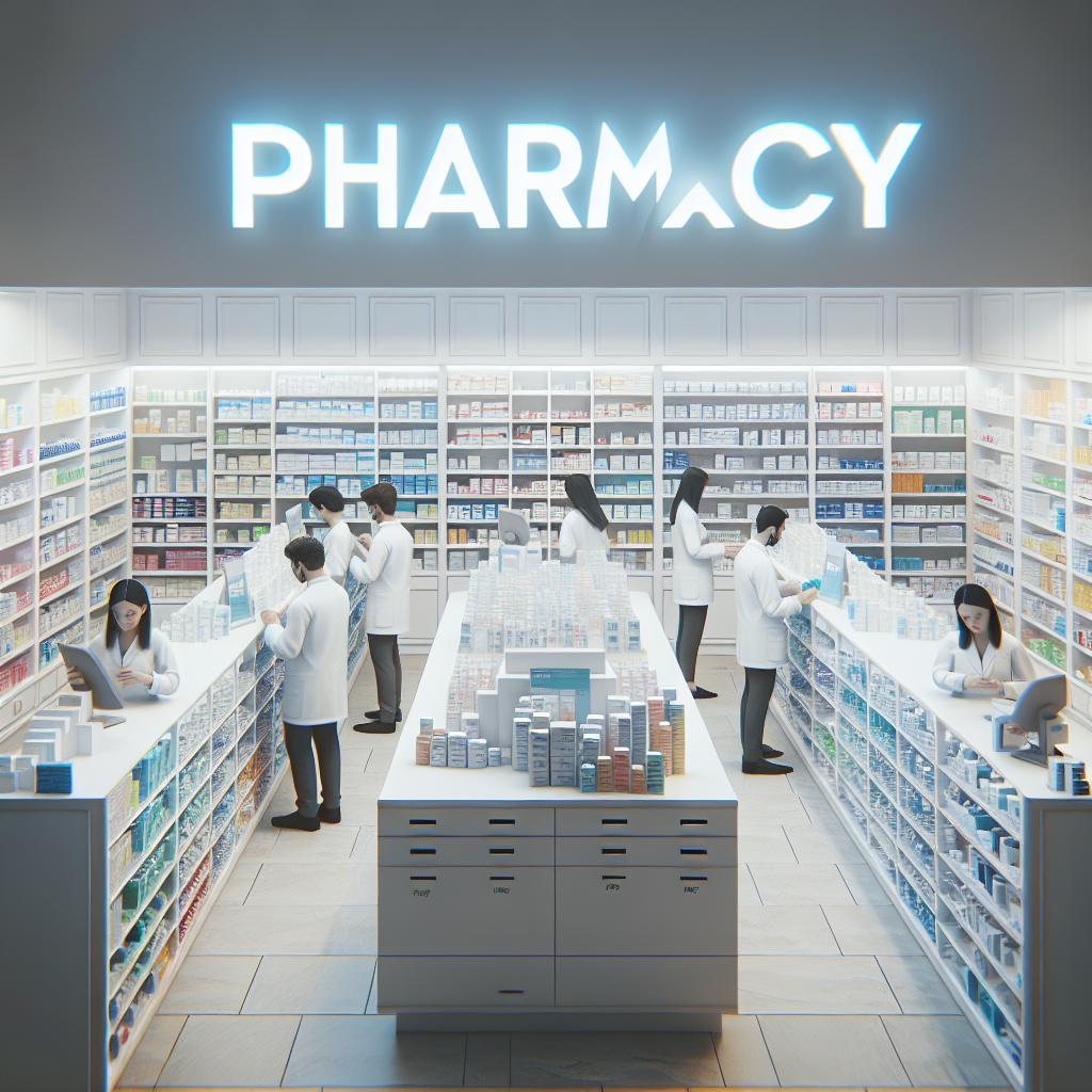 Un grupo de personas está trabajando en una farmacia.