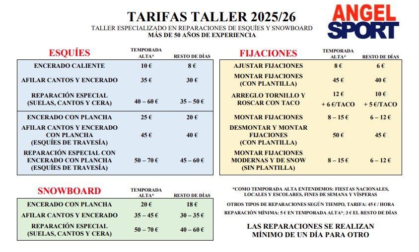 Folleto de tarifas de taller 2024/25 en español