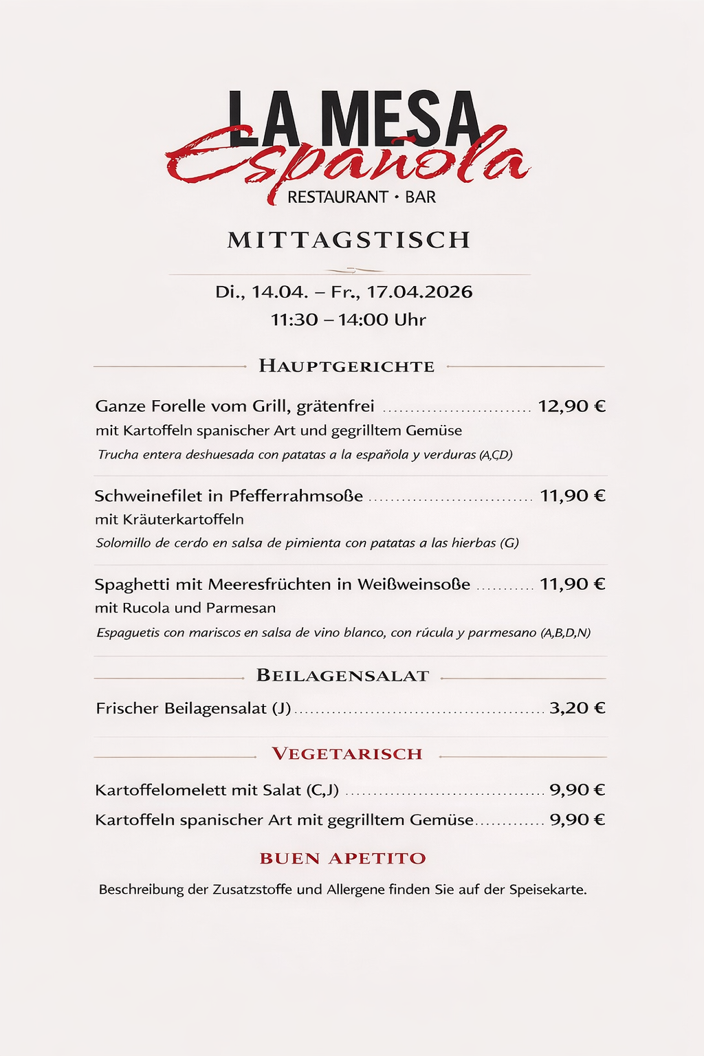 Mittagstisch La Mesa Espanola