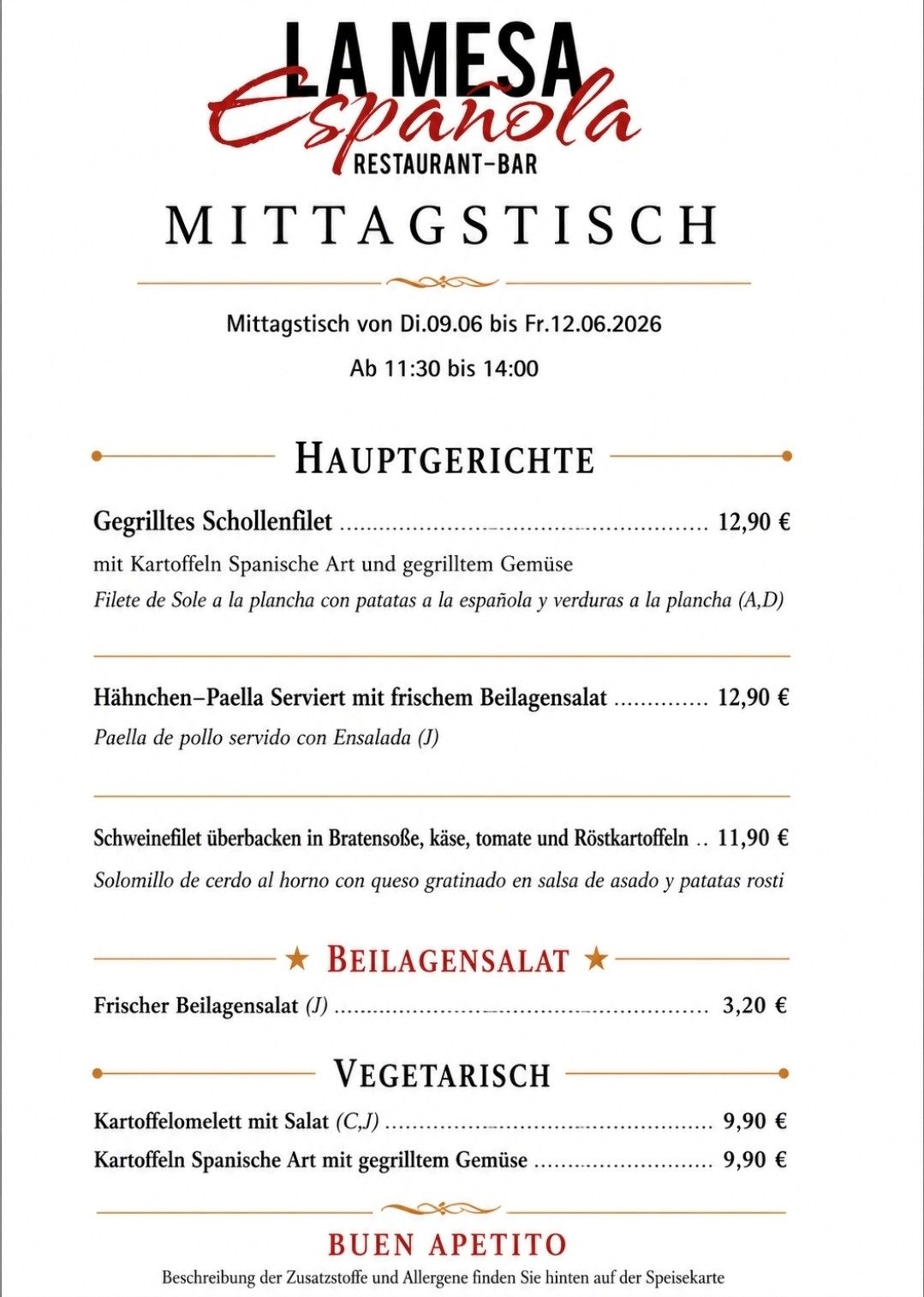 Mittagstisch La Mesa Espanola