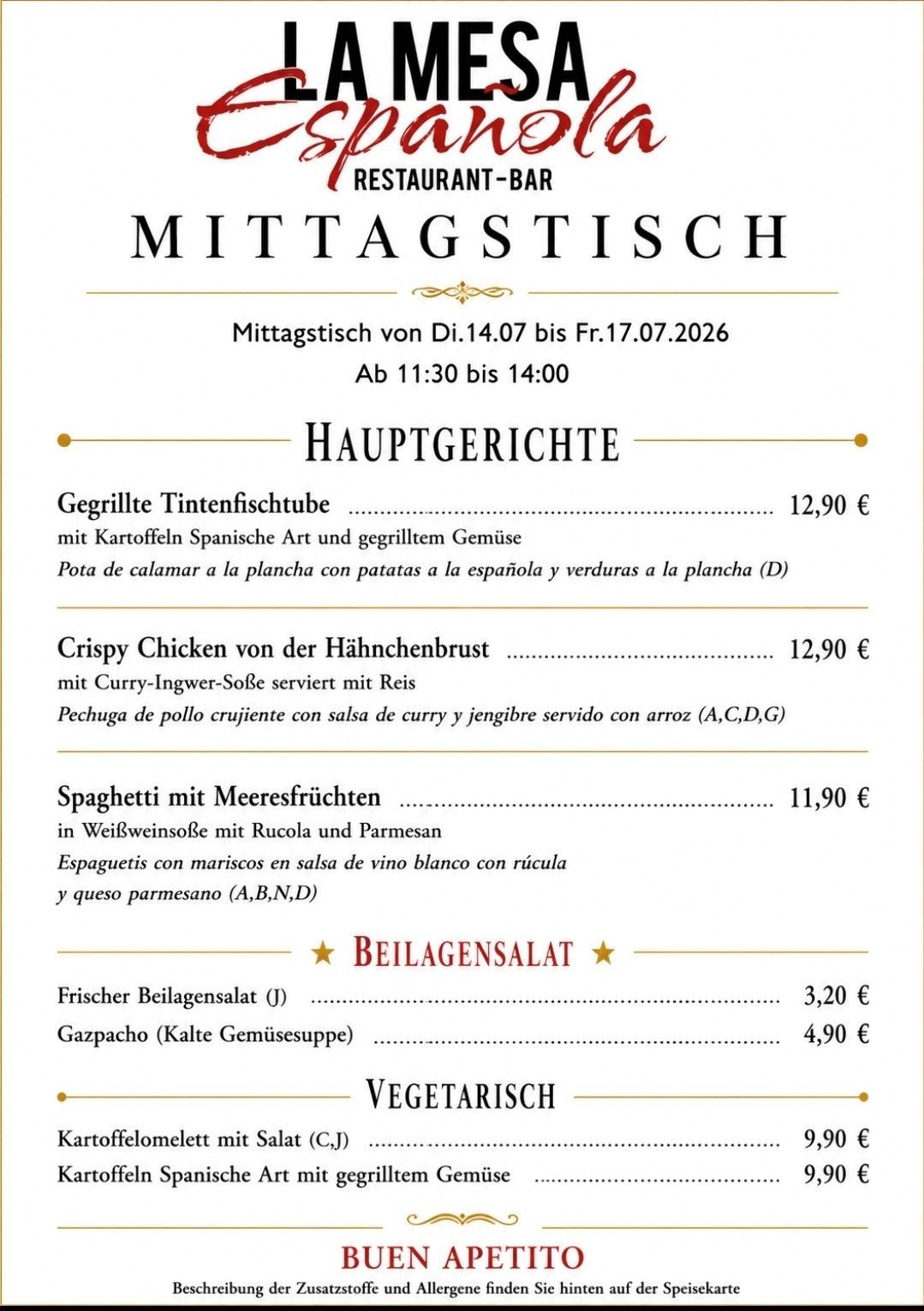 Mittagstisch La Mesa Espanola
