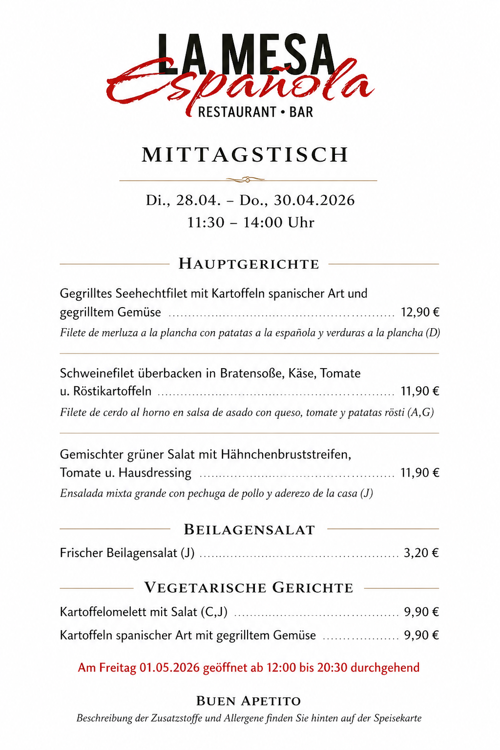 Mittagstisch La Mesa Espanola