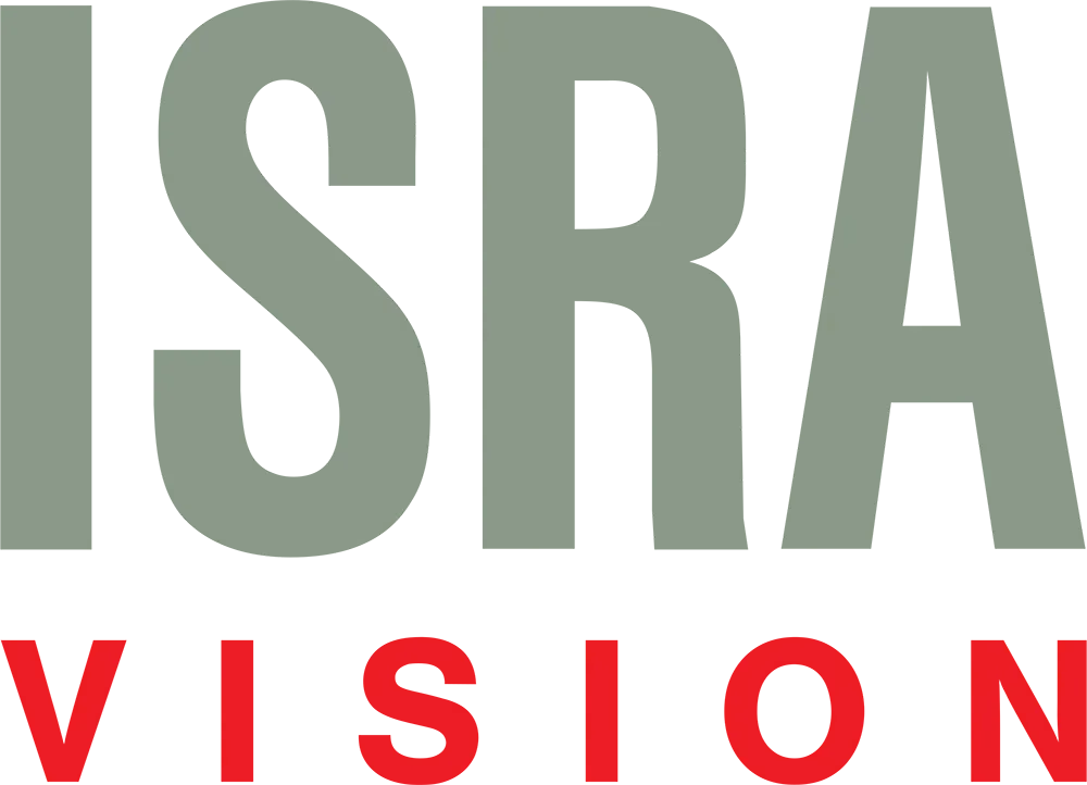 ISRA Vision-Logo mit grauem „ISRA“- und rotem „VISION“-Text