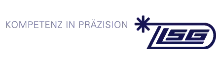 Grauer Text „KOMPETENZ IN PRÄZISION“ mit blauem ISG-Logo auf weißem Hintergrund