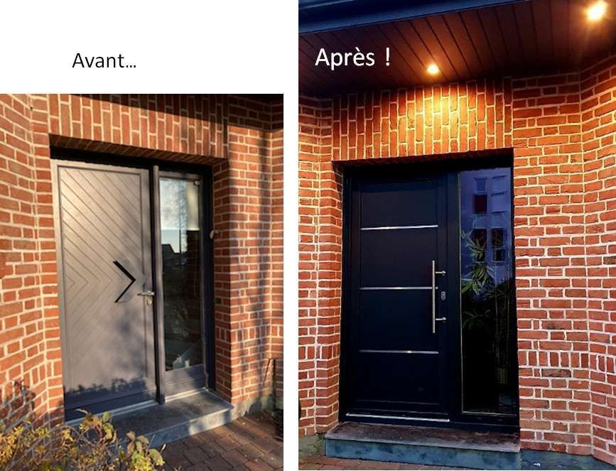 Avant après d'un remplacement de porte d'entrée
