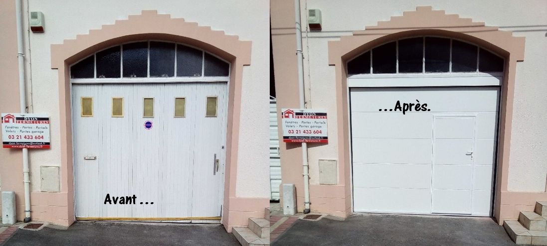 Montage d'une porte de garage avant et après travaux