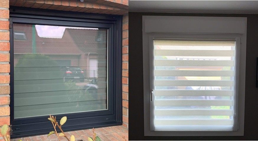 Intérieur et extérieur d'une fenêtre avec un store