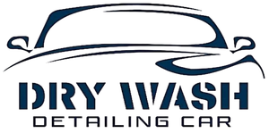 Logotipo para lavado en seco de coches. Contorno de coche azul oscuro sobre texto en negrita.