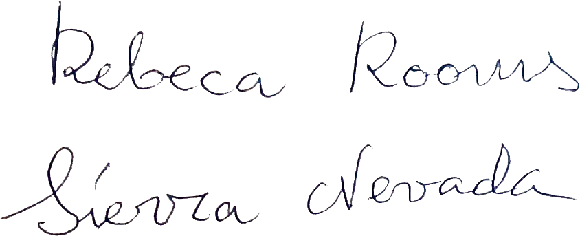 Palabras manuscritas: Rebeca, Habitaciones, Siévra, Nevada.