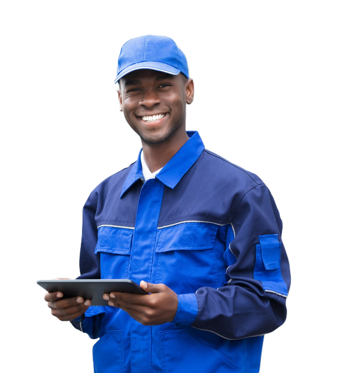 Ouvrier du bâtiment portant un casque orange, marquant un niveau avec un crayon.