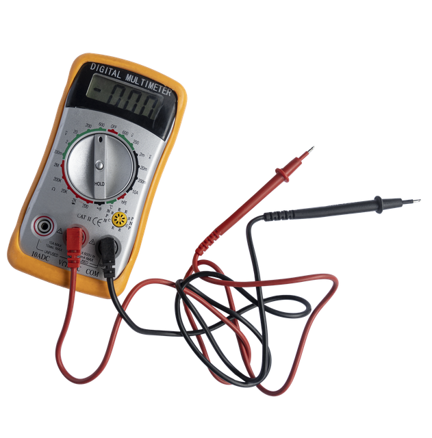 Multimètre numérique avec sondes rouges et noires, affichant 0,000 à l'écran.