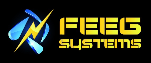 Logo de FEEG SYSTEMS: texte jaune sur fond foncé. Un éclair jaune est inclus.
