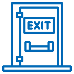 Un icono azul de una puerta de salida con una manija.
