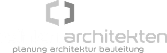 Grey “architekten” logo with geometric icon and the words “planung architektur bauleitung” underneath
