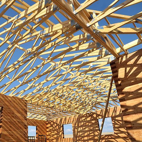 Focus sur charpente juste posée