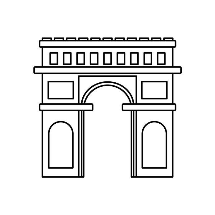 Un icono de arco de triunfo en estilo de contorno sobre un fondo blanco