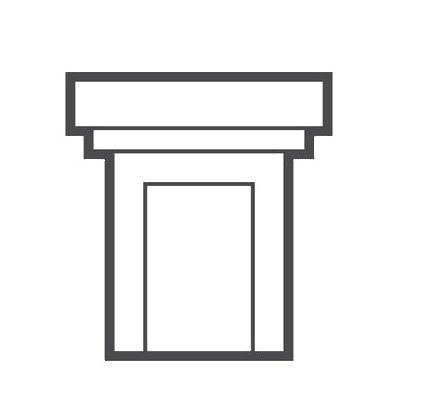 Un dibujo en blanco y negro de una puerta sobre un fondo blanco.