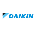 Logo Daikin bleu avec un symbole triangulaire bleu clair et noir sur fond blanc