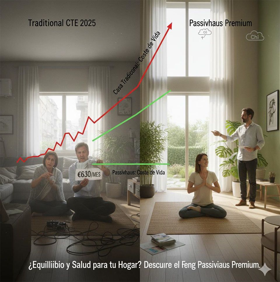 Escena interior dividida que compara casas 