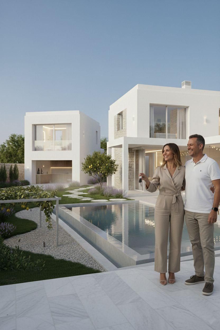 Escena interior dividida que compara casas