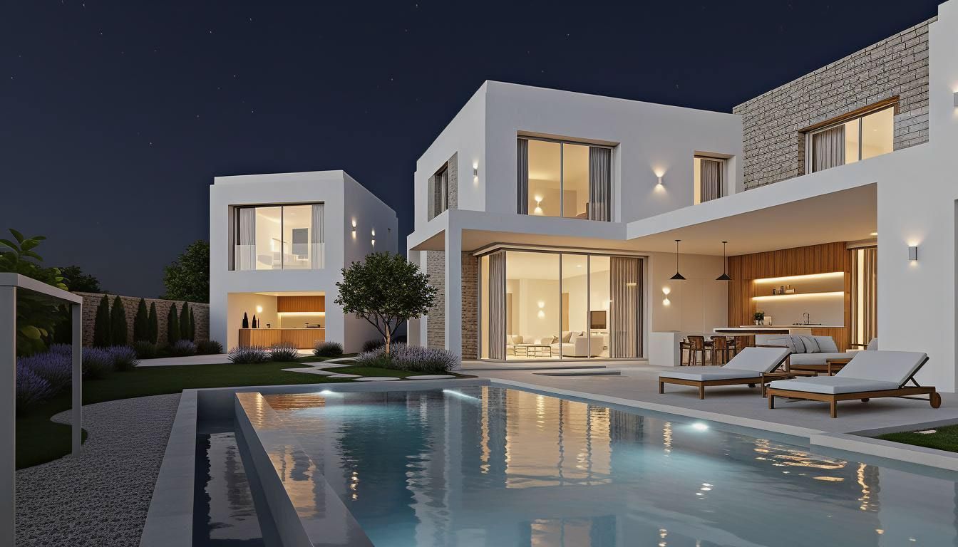 Escena interior dividida que compara casas