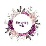 Un logotipo para una empresa llamada hey arte y vida con flores moradas en un círculo.