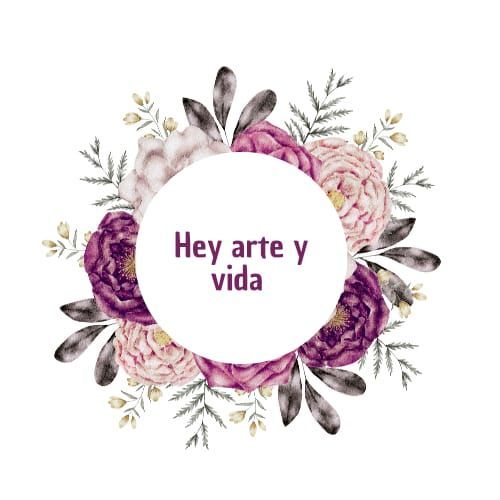 Un logotipo para una empresa llamada hey arte y vida con flores moradas en un círculo.
