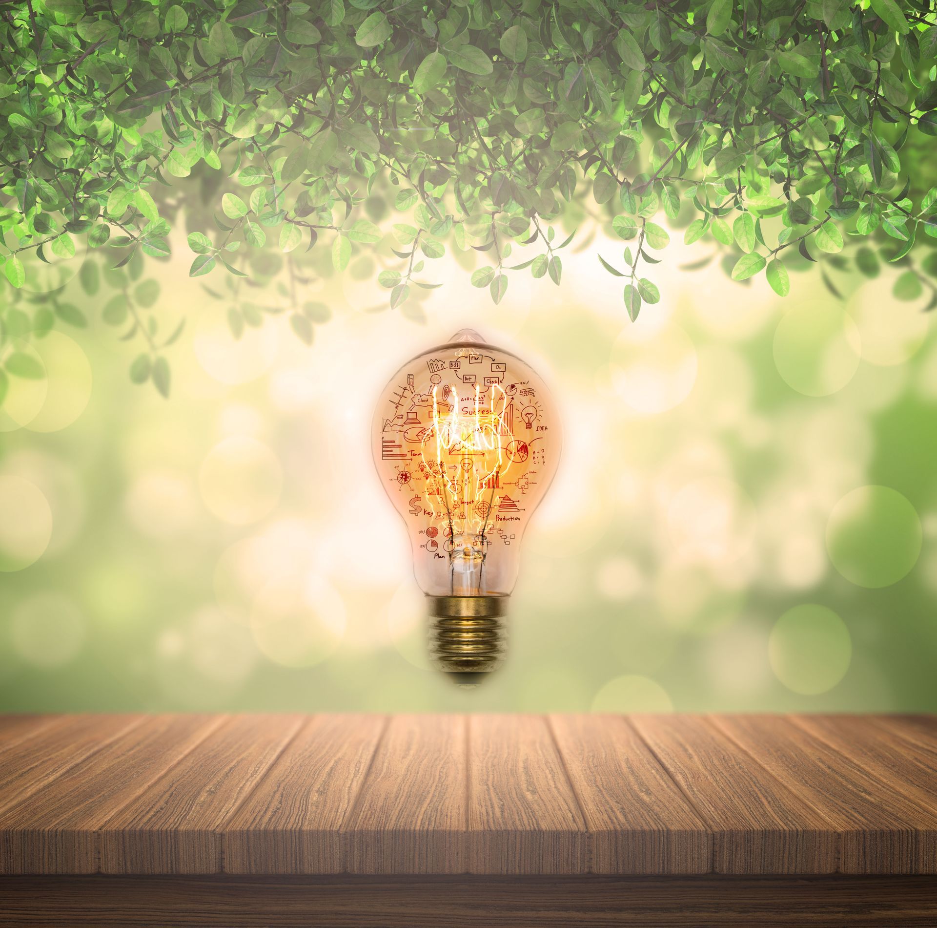 Ampoule et feuillage avec thématique de la nature