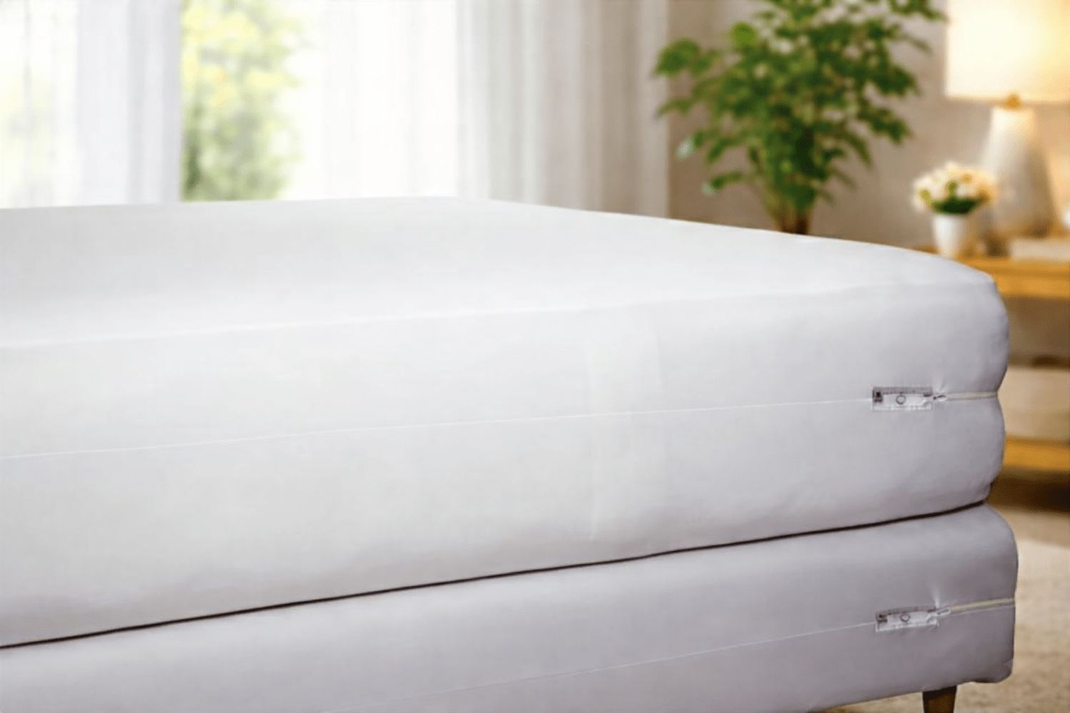 Des draps blancs sur un lit soigneusement fait dans une chambre lumineuse baignée d'une douce lumière du jour
