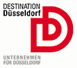 Ein rot-weißes Logo für die Destination Düsseldorf.