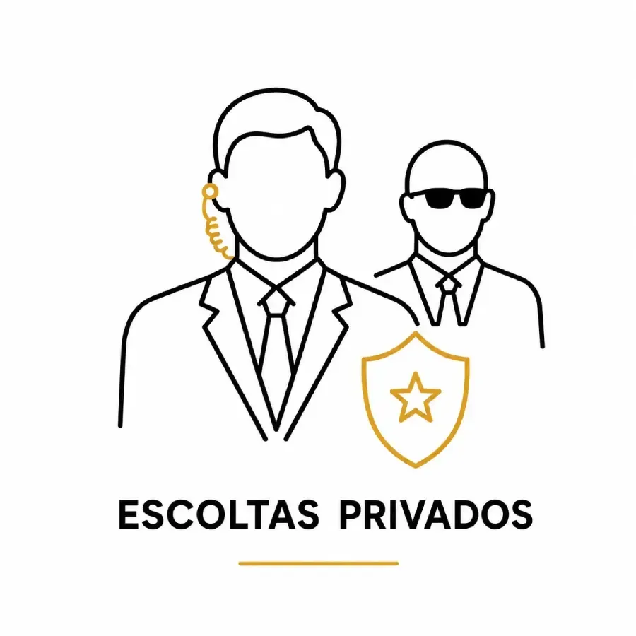 Logo de escoltas privados con dos agentes en negro y dorado y un escudo con estrella.