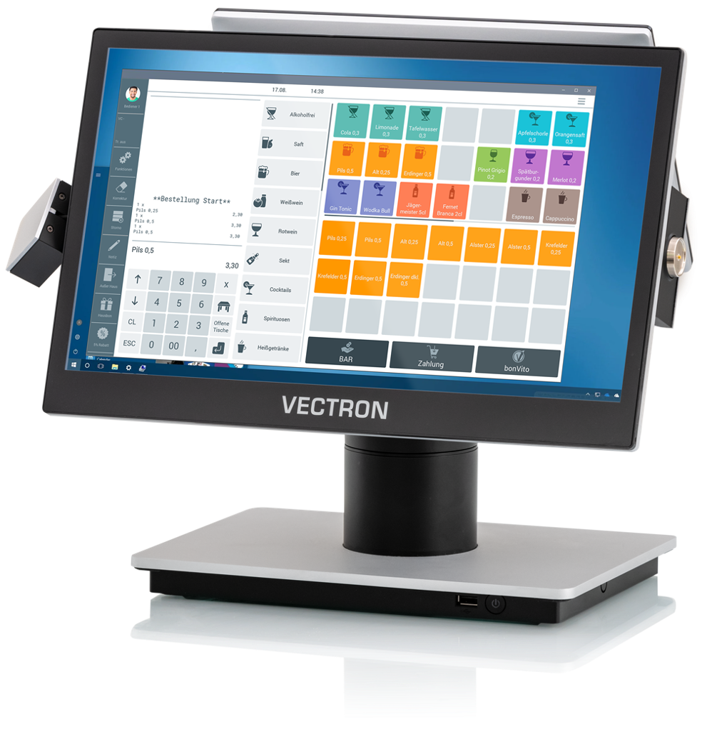 L'écran bleu d'une caisse enregistreuse.