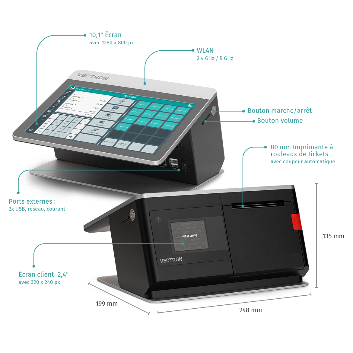 Une caisse enregistreuse avec toutes ses caractéristiques.