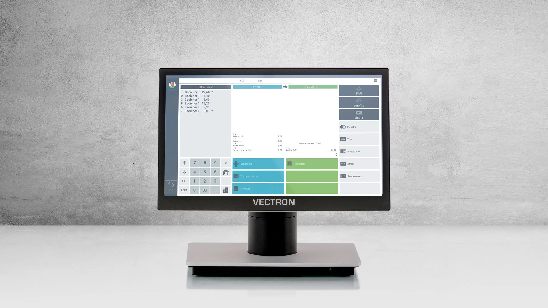 Un écran allumé avec du vert et du bleu.