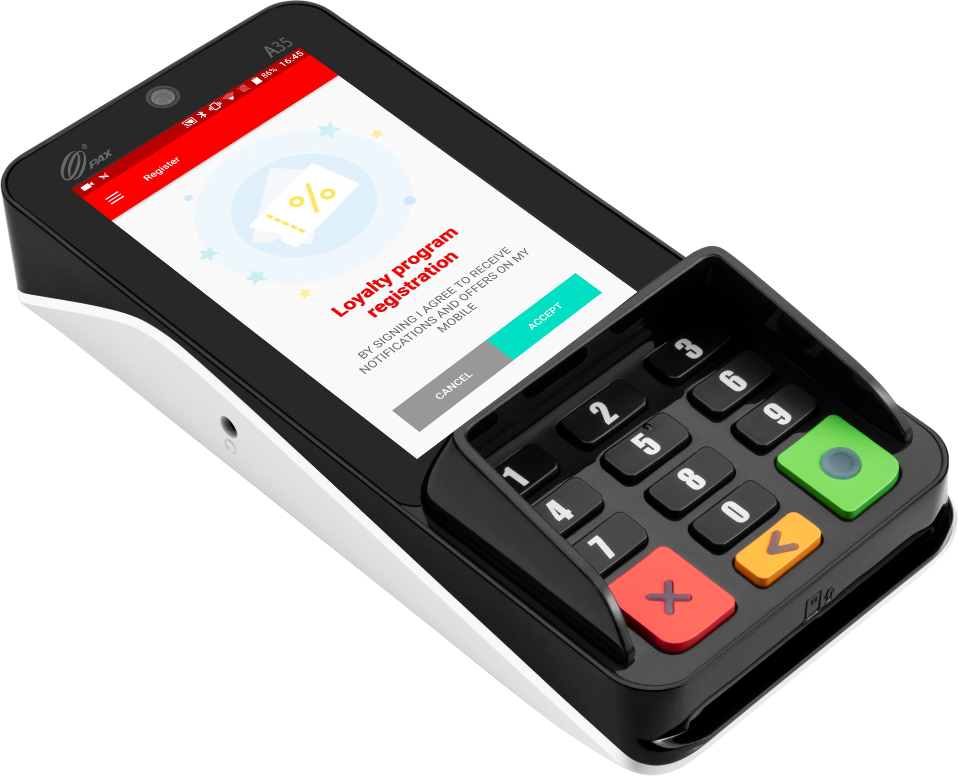 Un terminal de paiement noir.