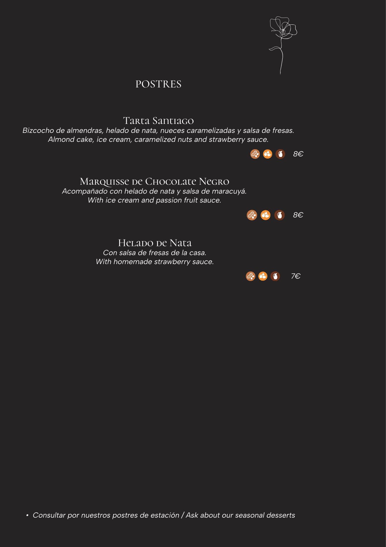 Menú con tres platos enumerados: entrante, plato principal y postre.