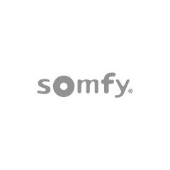 Somfy-Logo in Grau: „somfy.“ mit einem stilisierten Kreis anstelle des „O“.